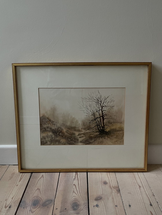 Image 1 of Francois Verhulst Aquarel Monochrome Herfstlandschap