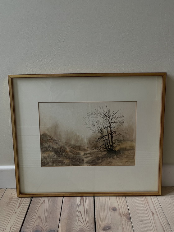 Image 1 of Francois Verhulst Aquarel Monochrome Herfstlandschap