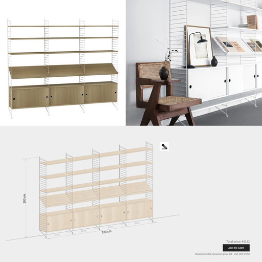 String System Woonkamer Combinatie Door Nils Strinning - 4 Secties In Essenhout (Gebruikt)