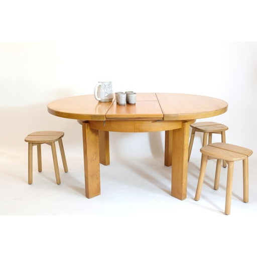 Vintage ronde tafel met verlengblad van Maison Regain, 1970