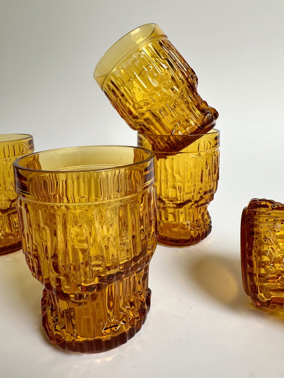 Image 1 of 5x Drinkglas Italië Brutalistisch Geel Amber 70Er Bormioli Rocco