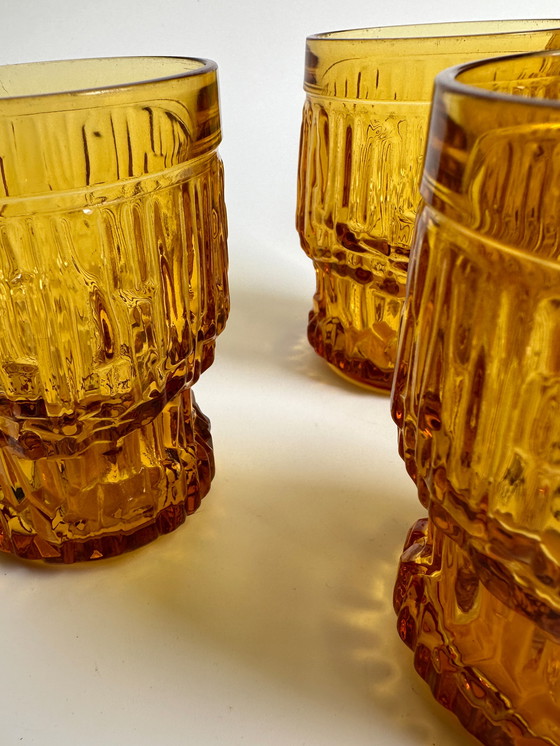 Image 1 of 5x Drinkglas Italië Brutalistisch Geel Amber 70Er Bormioli Rocco