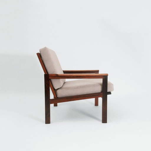 Vintage "Capella" rozenhout en leren fauteuil door Illum Wikkelsø, Denemarken 1959