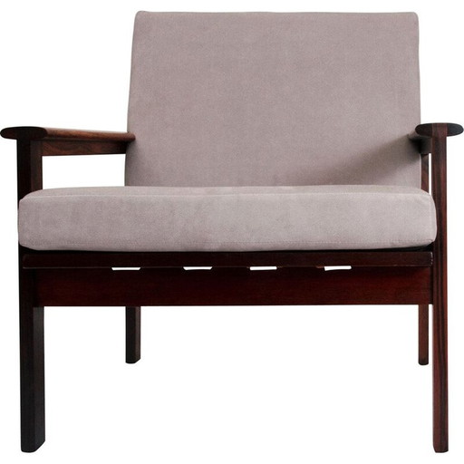 Vintage "Capella" rozenhout en leren fauteuil door Illum Wikkelsø, Denemarken 1959