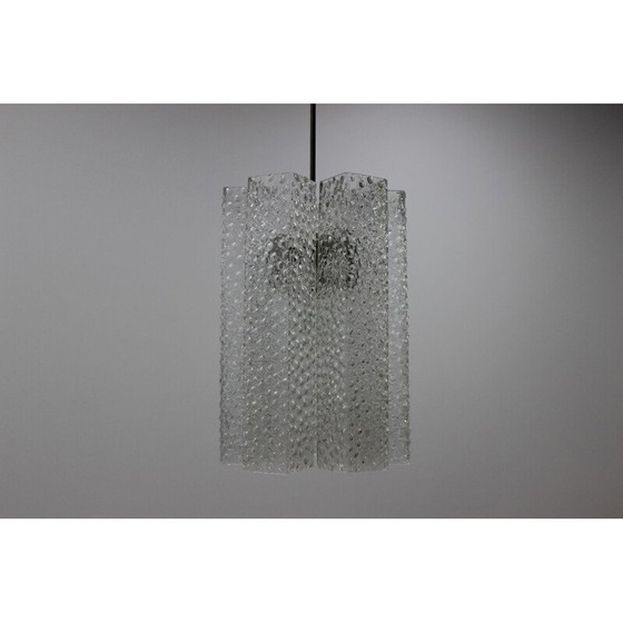 Image 1 of Vintage metalen en glazen plafondlamp van Kamenický Šenov