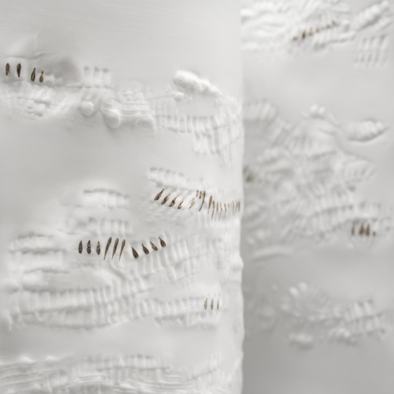 Image 1 of Chique Hutschenreuther Bisque Porseleinen Vaas Duo Wit Mat Goud Highlights Mcm