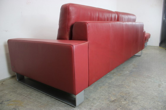 Image 1 of Rolf Benz Ego Bank Met Kruk Slip Leer Rood Driezitsbank