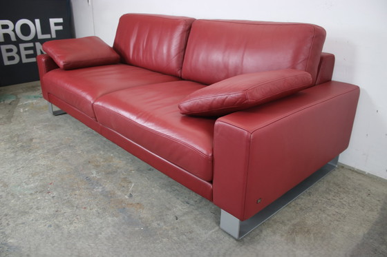 Image 1 of Rolf Benz Ego Bank Met Kruk Slip Leer Rood Driezitsbank