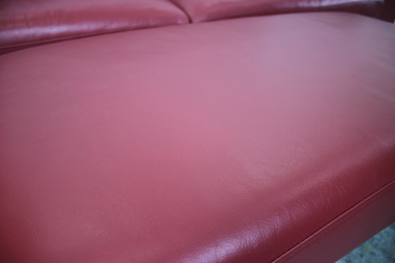 Image 1 of Rolf Benz Ego Bank Met Kruk Slip Leer Rood Driezitsbank