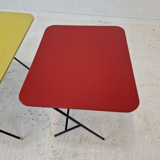 Image 1 of Paar vintage bijzettafeltjes van metaal en hout voor Pilastro, jaren 1960