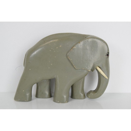 Image 1 of Art Deco vintage sculptuur hout Olifant, Tsjecho-Slowakije jaren 1930