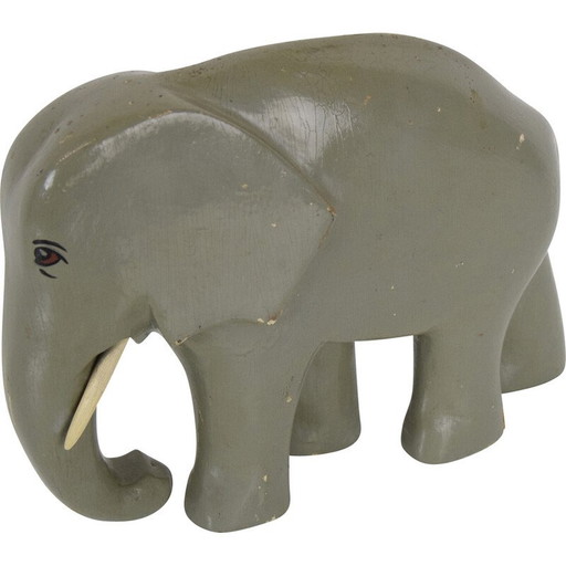 Art Deco vintage sculptuur hout Olifant, Tsjecho-Slowakije jaren 1930