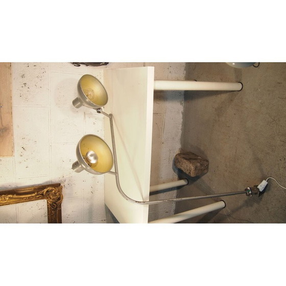 Image 1 of Vintage chromen en metalen dubbele verstelbare bureaulamp, 1950