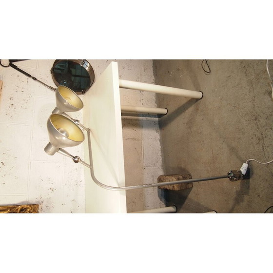 Image 1 of Vintage chromen en metalen dubbele verstelbare bureaulamp, 1950