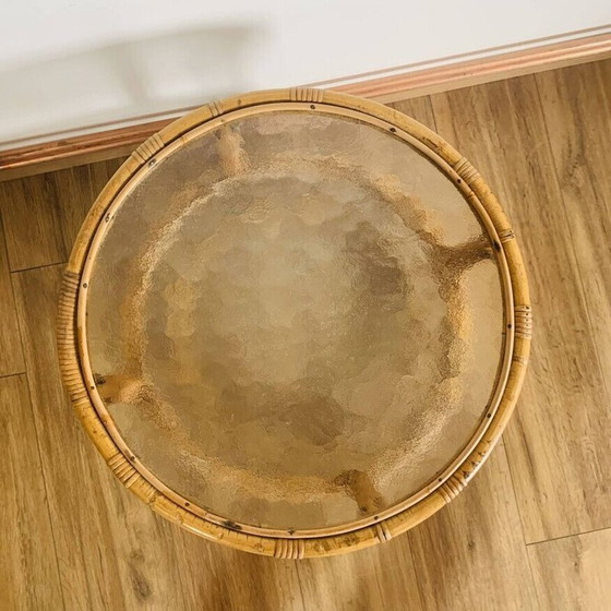 Image 1 of Vintage rotan en glazen salontafel voor Rohé Noordwolde, 1950