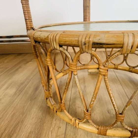 Image 1 of Vintage rotan en glazen salontafel voor Rohé Noordwolde, 1950