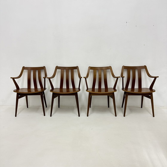 Image 1 of Set van 4 Teak Multiplex De Groot Landeweer Eetkamerstoelen , 1960S