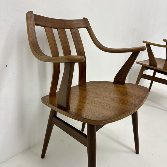 Image 1 of Set van 4 Teak Multiplex De Groot Landeweer Eetkamerstoelen , 1960S