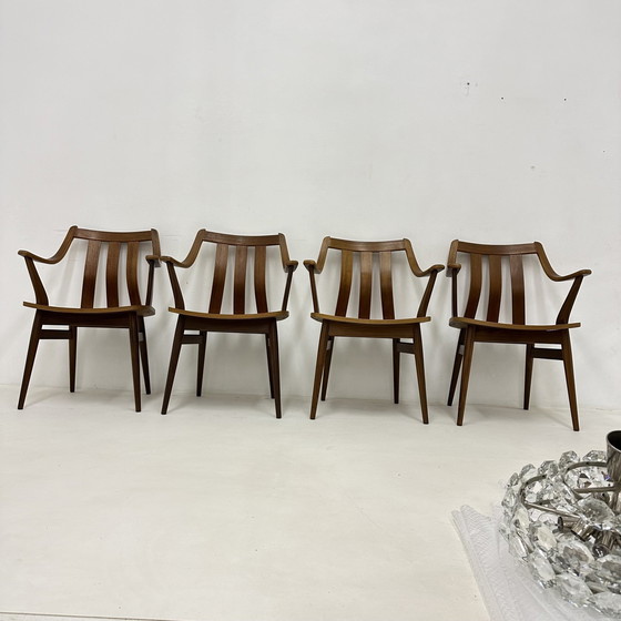 Image 1 of Set van 4 Teak Multiplex De Groot Landeweer Eetkamerstoelen , 1960S