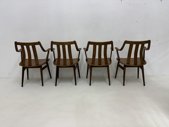 Image 1 of Set van 4 Teak Multiplex De Groot Landeweer Eetkamerstoelen , 1960S