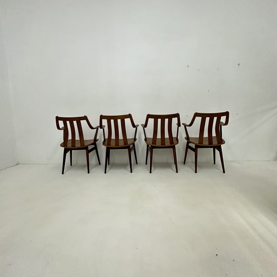 Image 1 of Set van 4 Teak Multiplex De Groot Landeweer Eetkamerstoelen , 1960S