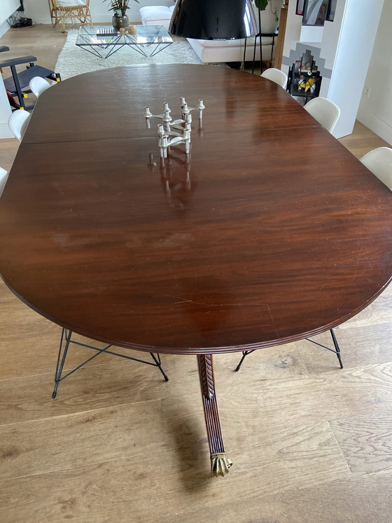 Image 1 of Vintage ovalen eettafel volhout mahonie