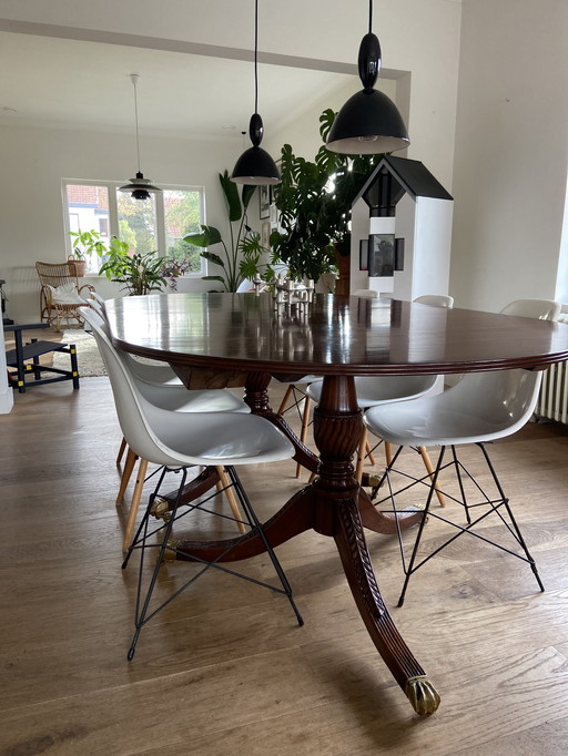 Vintage ovalen eettafel volhout mahonie