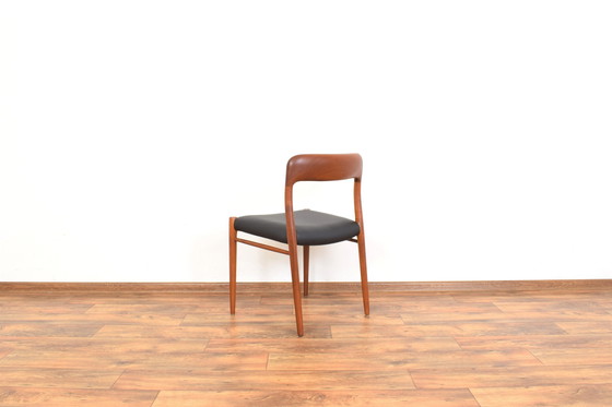 Image 1 of Mid Century Deense Teak & Lederen Eetkamerstoelen Model 75 Door N. O. Møller Voor J.L. Møller, 1960S, Set Van 4