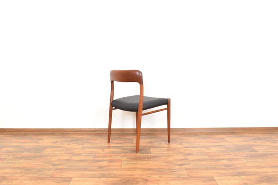 Image 1 of Mid Century Deense Teak & Lederen Eetkamerstoelen Model 75 Door N. O. Møller Voor J.L. Møller, 1960S, Set Van 4