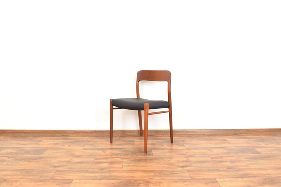 Image 1 of Mid Century Deense Teak & Lederen Eetkamerstoelen Model 75 Door N. O. Møller Voor J.L. Møller, 1960S, Set Van 4