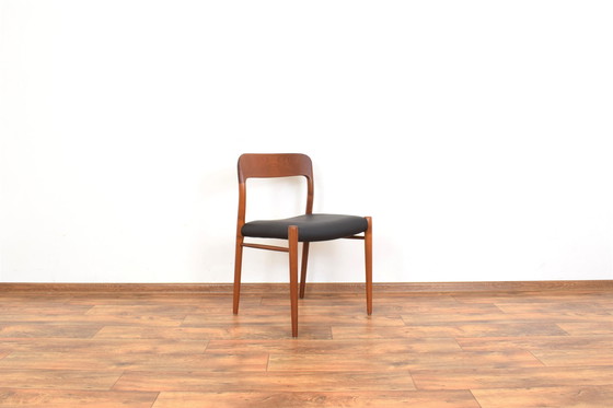 Image 1 of Mid Century Deense Teak & Lederen Eetkamerstoelen Model 75 Door N. O. Møller Voor J.L. Møller, 1960S, Set Van 4