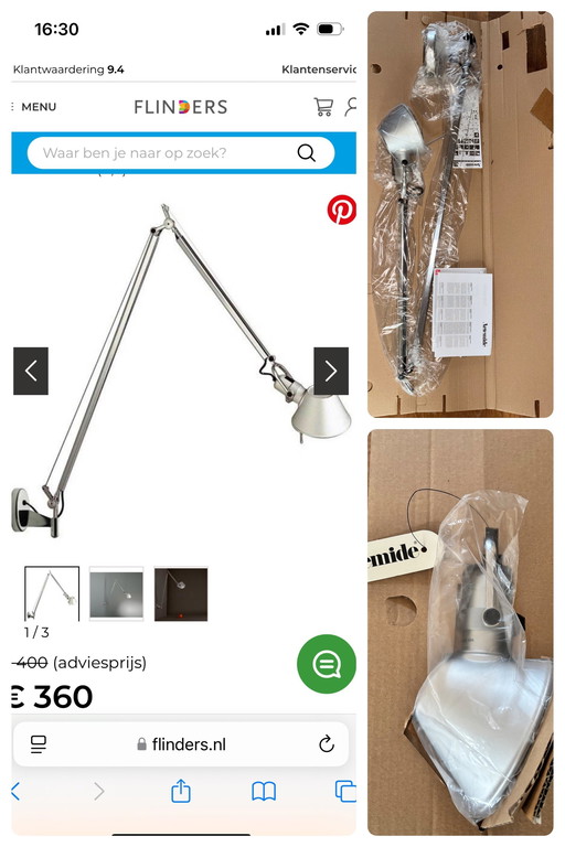 Artemide Tolomeo Braccio Wandlamp Nieuw