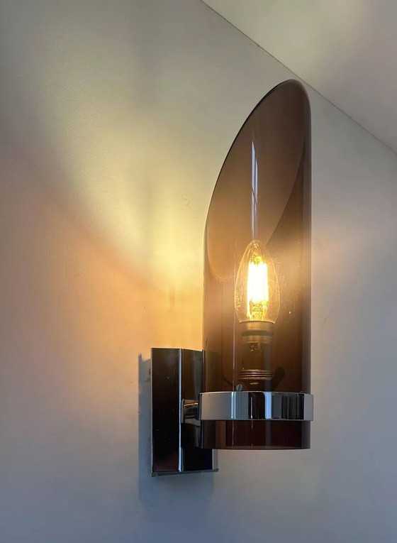 Image 1 of Wandlamp in chroom en gerookt Altuglas, Frankrijk 1970