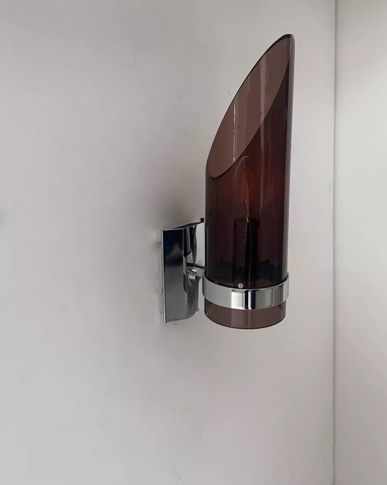 Image 1 of Wandlamp in chroom en gerookt Altuglas, Frankrijk 1970