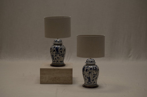 Chinese Blauw En Witte Tafellampen