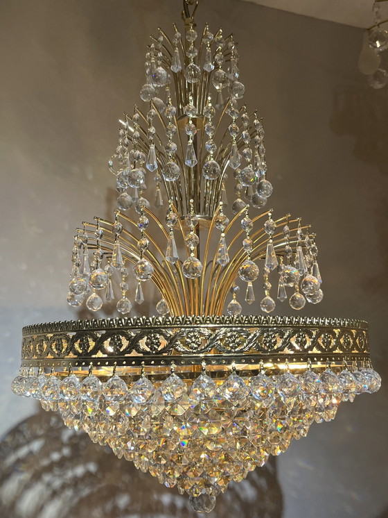 Image 1 of Gemerkte Swarovski Design Kroonluchter Hanglamp Kristal Goud 