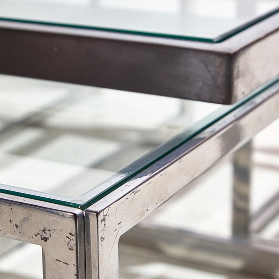 Image 1 of Set van 5 vintage salontafels van chroom en glas voor Maison Charles, 1960