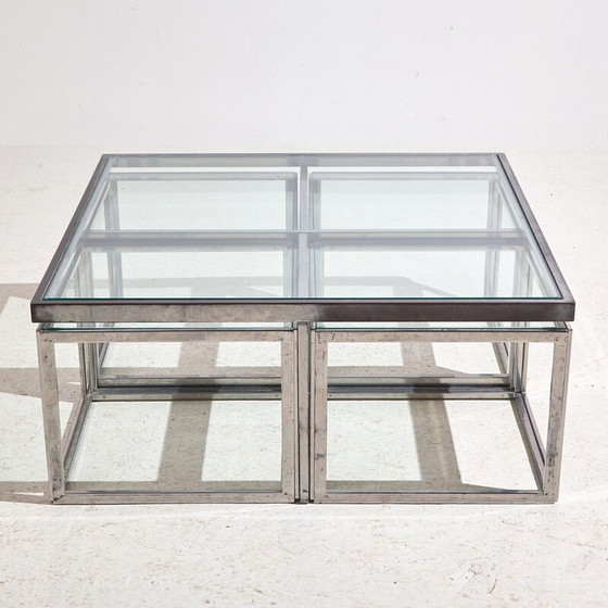 Image 1 of Set van 5 vintage salontafels van chroom en glas voor Maison Charles, 1960