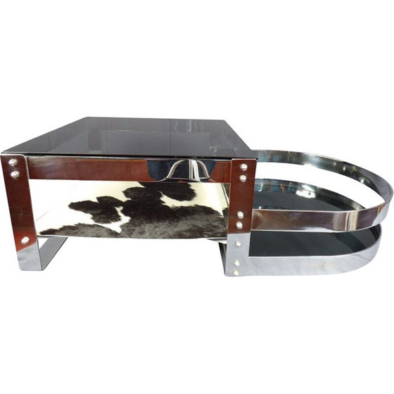 Image 1 of Vintage salontafel van staal en glas in lood