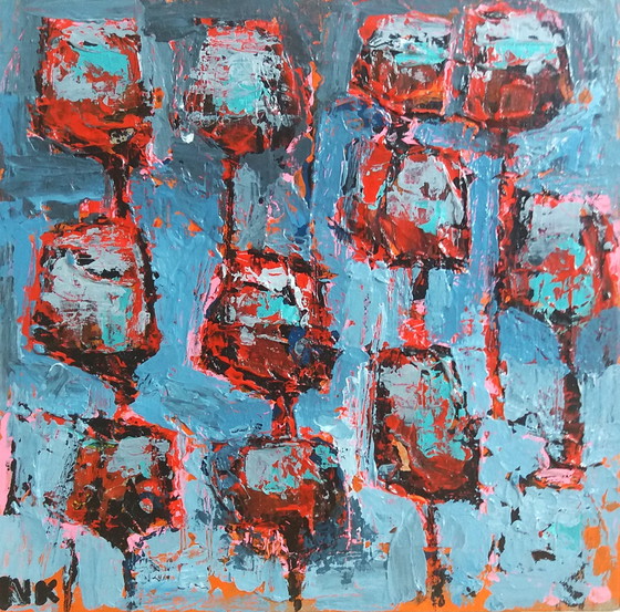 Image 1 of Germain Henneka - red wine glasses on a blue and orange background