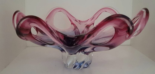 Roze en lavendelkleurige schaal van Murano glas, 1950S