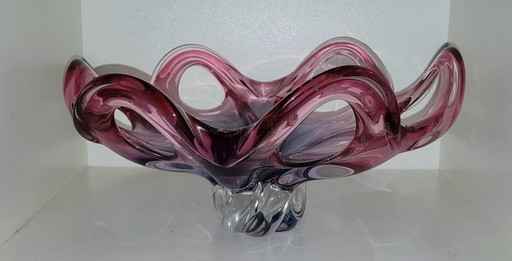 Roze en lavendelkleurige schaal van Murano glas, 1950S