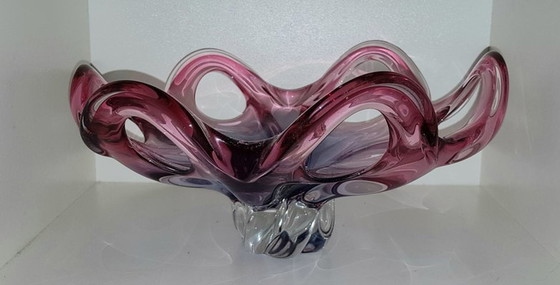 Image 1 of Roze en lavendelkleurige schaal van Murano glas, 1950S