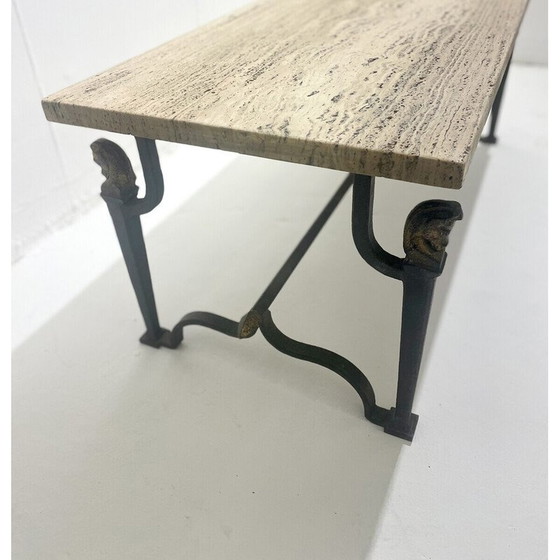Image 1 of Vintage salontafel van smeedijzer en travertijn, jaren 1940