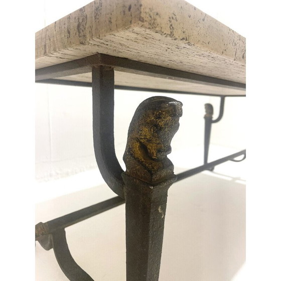 Image 1 of Vintage salontafel van smeedijzer en travertijn, jaren 1940