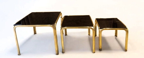 Image 1 of 3 Vintage Italiaanse Bijzettafels Goud/Zwart