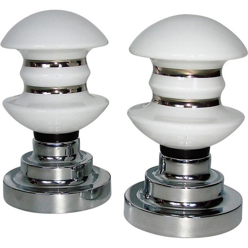 Paar vintage verchroomd metalen en glazen bedlampjes, jaren 1960