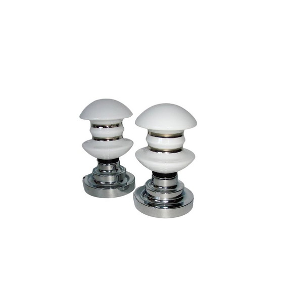 Image 1 of Paar vintage verchroomd metalen en glazen bedlampjes, jaren 1960