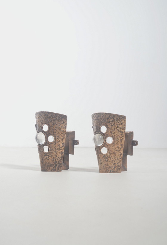 Image 1 of Set Brutalist Wandlampen In Brons, Jaren '60