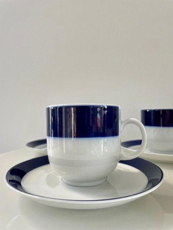 Image 1 of 5X Vintage Kop En Schotels Intens Kobalt Blauw En Helder Wit